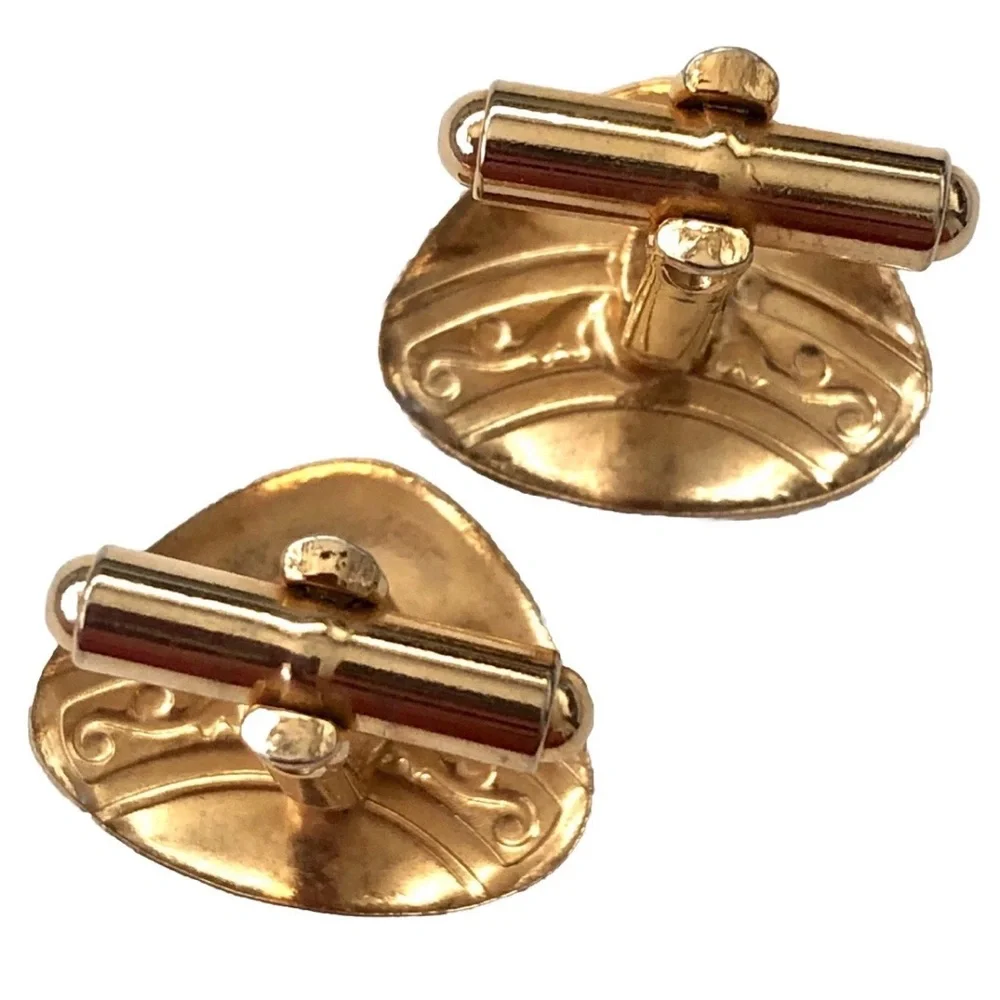 Gold Tone Embossed Triangle Vintage Cuff Links